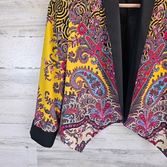 Bebe Vibrant Paisley Open Blazer Jacket Size XS Black Artsy Eclectic Boho - Picture 11 of 14